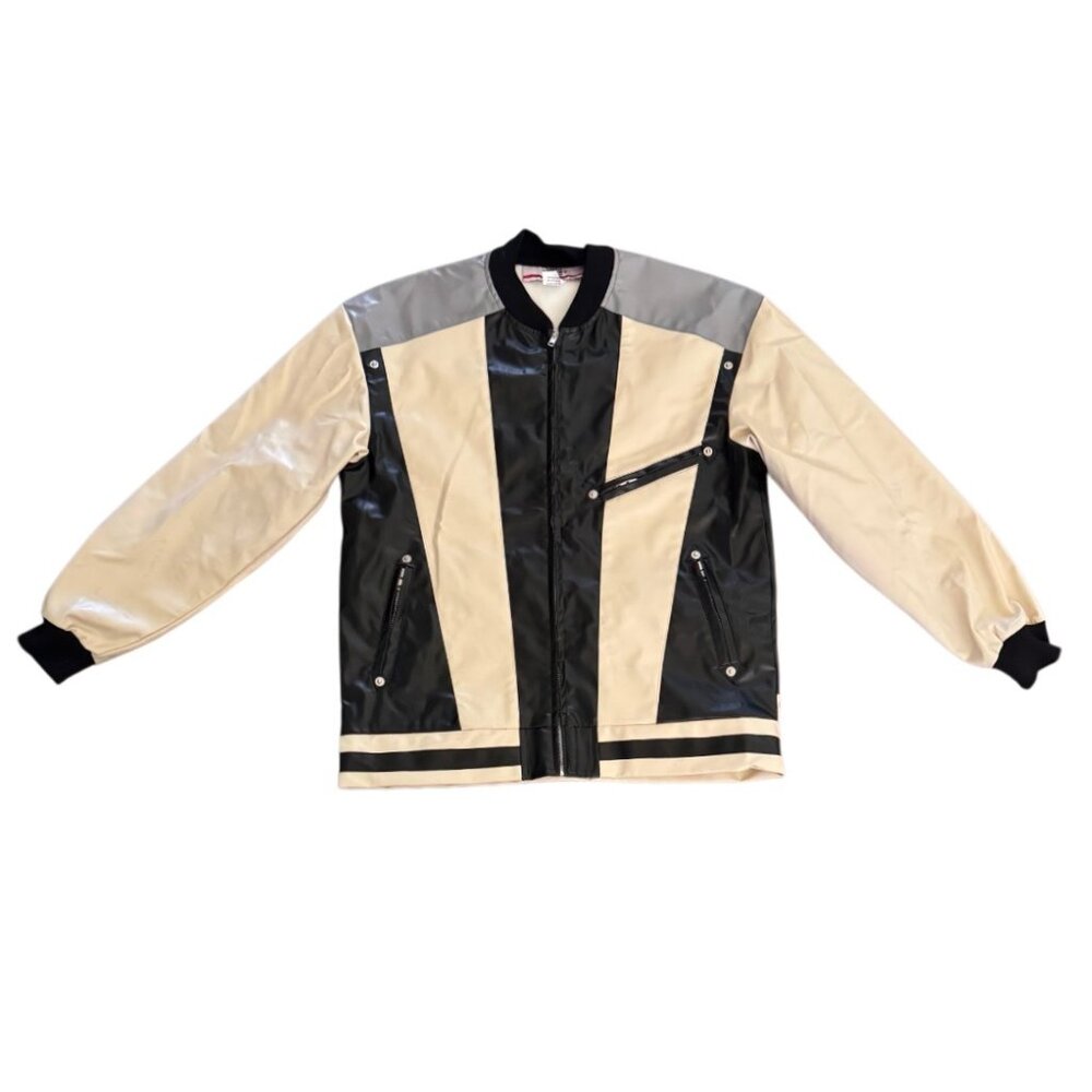 Men's Black and Cream Bomber Jacket - Picture 2 of 6